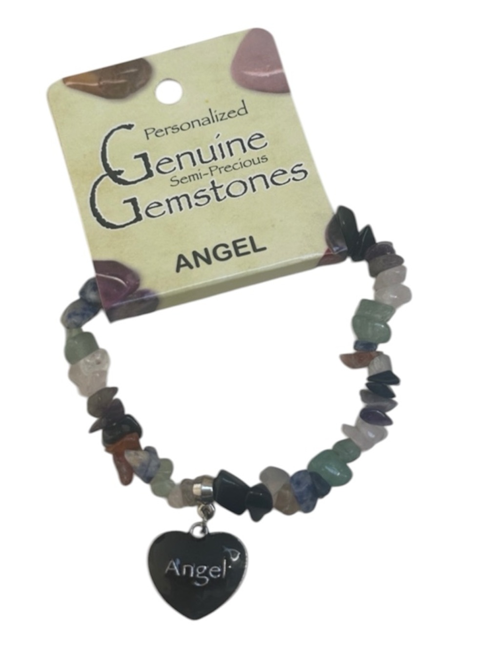 Personalized Genuine Gemstones Angel Multicolor Beaded Bracelet with Heart Charm